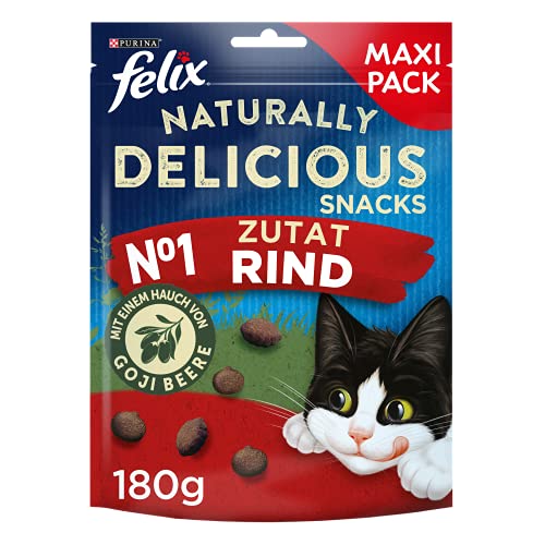 FELIX Naturally Delicious Katzensnack, gesunde Leckerlies mit Rind & Goji Beeren, 6er Pack (6 x 180g) von FELIX