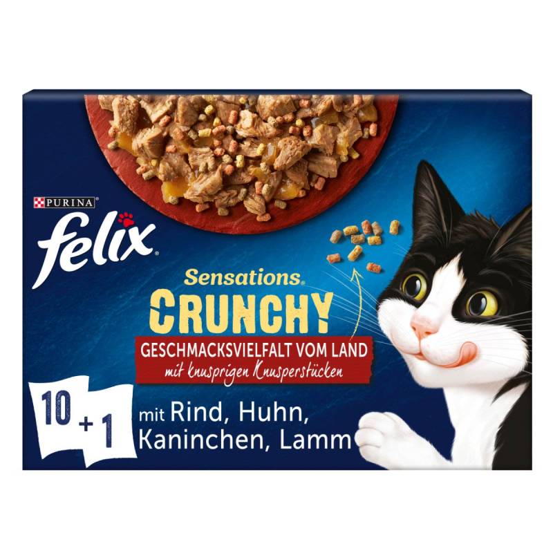 FELIX Sensations Crunchy Geschmacksvielfalt vom Land 10x85g + 1x40g Knusperstückchen von Felix