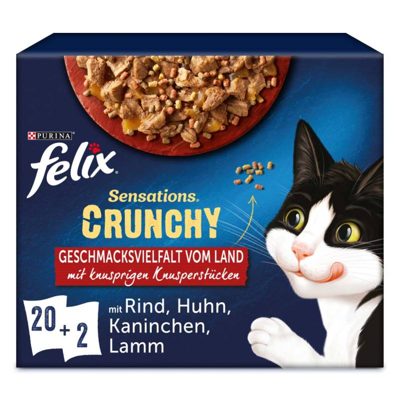 FELIX Sensations Crunchy in Gelee Geschmacksvielfalt vom Land 20x84g +2x40g Knusperstückchen von Felix