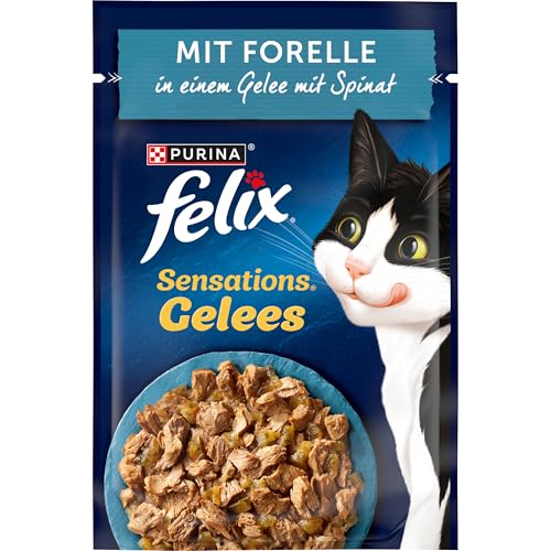 FELIX Sensations Gelees Katzenfutter nass, mit Forelle & Spinat in Gelee, 26er Pack (26 x 85g) von Felix