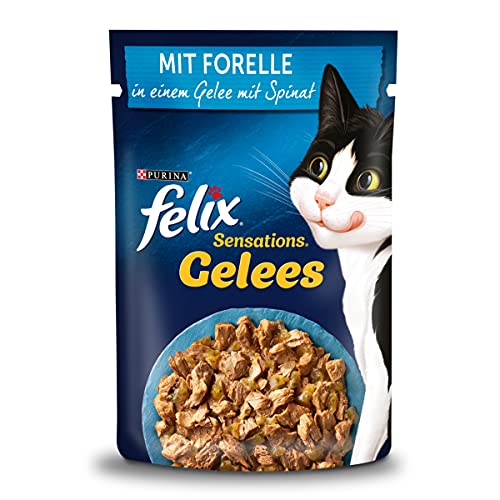 FELIX Sensations Gelees Katzenfutter nass, mit Forelle & Spinat in Gelee, 26er Pack (26 x 85g) von FELIX