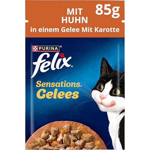 FELIX Sensations Gelees Katzenfutter nass, mit Huhn & Karotte in Gelee, 26er Pack (26 x 85g) von Felix