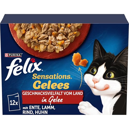 FELIX Sensations Gelees Katzenfutter nass in Gelee, Sorten-Mix, 6er Pack (6 x 12 Beutel à 85g) von Felix