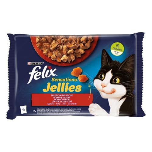 FELIX Sensations Jellies Köstliche Auswahl in Gelee (Rind/Tomate & Huhn/Karotten) 4 x 85 g von Felix