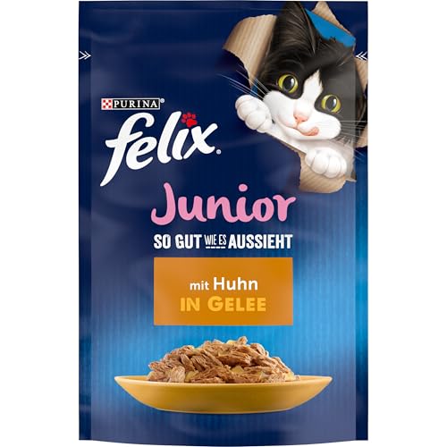 FELIX So gut wie es aussieht Junior Kittenfutter nass in Gelee, mit Huhn, 26er Pack (26 x 85g) von FELIX