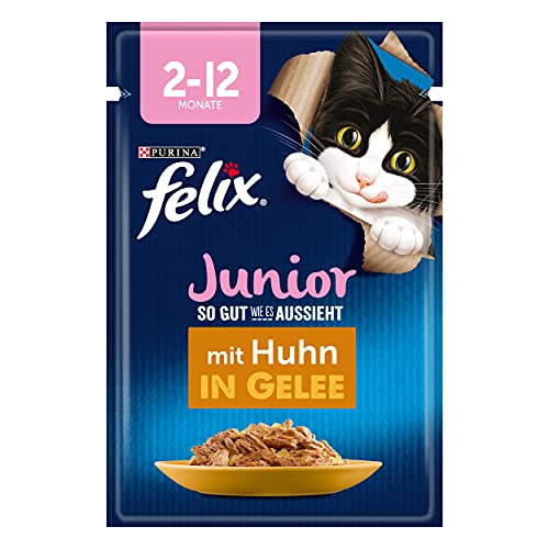 FELIX So gut wie es aussieht Junior Kittenfutter nass in Gelee, mit Huhn, 26er Pack (26 x 85g) von FELIX