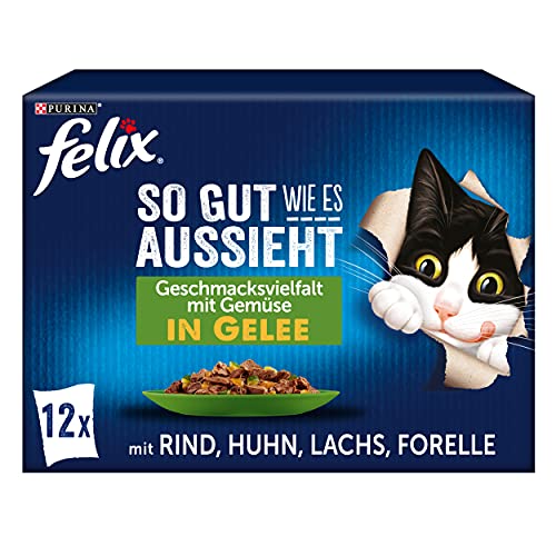 FELIX So gut wie es aussieht Katzenfutter nass in Gelee, Sorten-Mix, 6er Pack (6 x 12 Beutel à 85g) von FELIX