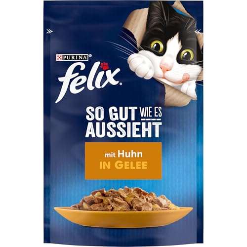 FELIX So gut wie es aussieht Katzenfutter nass in Gelee, mit Huhn, 26er Pack (26 x 85g) von Felix