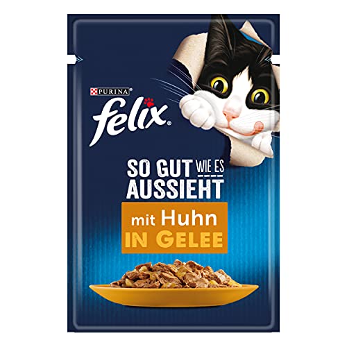 FELIX So gut wie es aussieht Katzenfutter nass in Gelee, mit Huhn, 26er Pack (26 x 85g) von FELIX