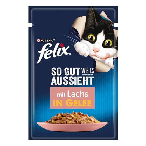 FELIX So gut wie es aussieht Katzenfutter nass in Gelee, mit Lachs, 26er Pack (26 x 85g) von FELIX