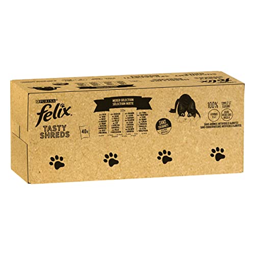 FELIX Tasty Shreds Katzenfutter nass in Sauce, Geschmacksvielfalt Sorten-Mix, 1er Pack (2 x 40 x 80g) von Felix