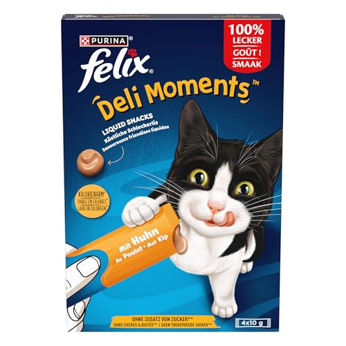 Felix Deli Moments, Cremiger Katzensnack mit Huhn, 44er Pack (44 x 10g) von Felix