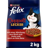 Felix Doppelt Lecker Trockenfutter Katze, Adult, Rind und Huhn 2 kg von Felix