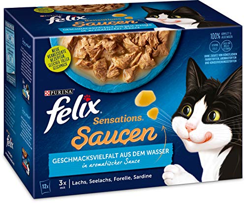 Felix Katzennassfutter Sensations Saucen Geschmacksvielfalt aus dem Wasser, 6er Pack (6 x 12 x 85 g )Portionsbeutel von Felix