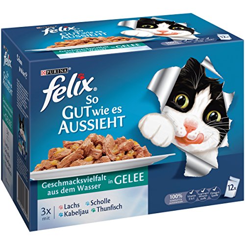 Felix So gut wie es aussieht Fisch Mix 12 x 100 g Katzenfutter von Purina, 6er Pack (6 x 1.2 kg) von Felix