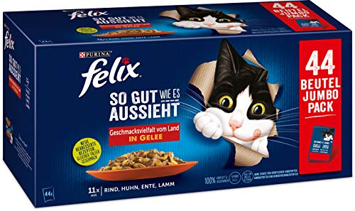 Felix Katzennassfutter So gut wie es aussieht in Gelee Geschmacksvielfalt vom Land 44x 85 g Portionsbeutel Felix Katzennassfutter So gut wie es aussieht in Gelee Geschmacksvielfalt vom Land 44x 85 g Portionsbeutel von Felix