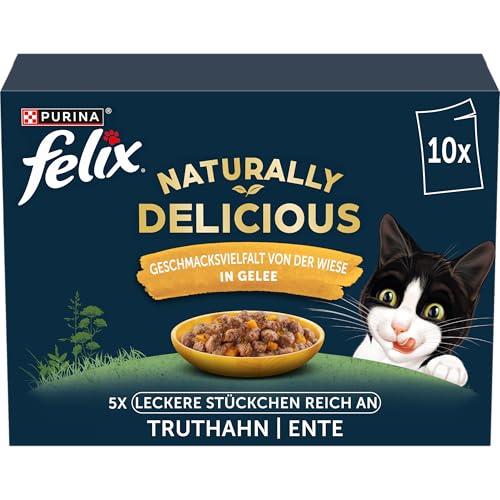 Felix Naturally Delicious Katzenfutter nass Geschmacksvielfalt von der Wiese mit Gemüse in Gelee 6er Pack (10 x 80g) von Felix