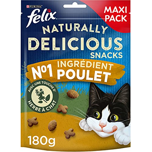 FELIX Naturally Delicious Snacks | Erwachsene | Leckereien für Katzen | Huhn mit einem Hauch von Gras | 180 g von Felix