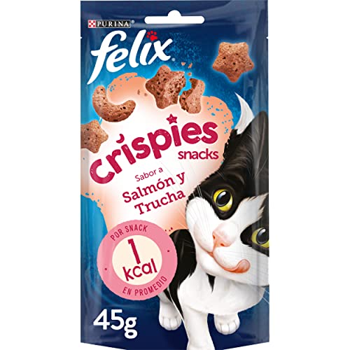 Felix Purina Crispies Snack für Katzen mit Lachs und Forelle, 8 Beutel à 45 g von Felix