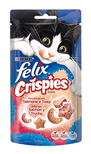 Purina Felix Crispies, Snack für ausgewachsene Katzen, mit Lachs und Forelle, 8 Beutel à 45 g von Felix
