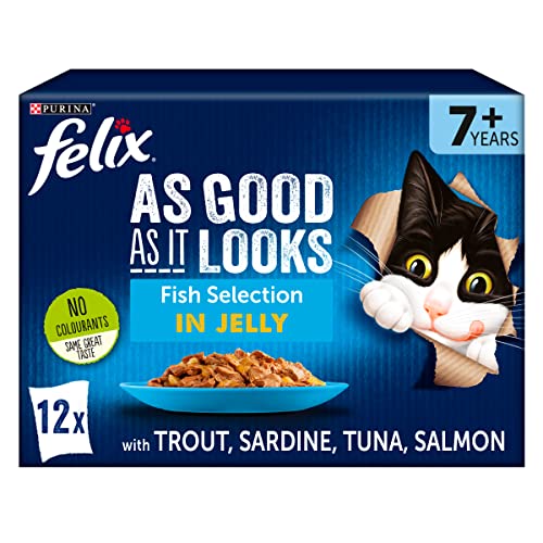 FELIX So gut wie es aussieht Senior 7+ Fisch in Gelee Katzenfutter Nassfutter 12x100g (4er Pack) von Felix