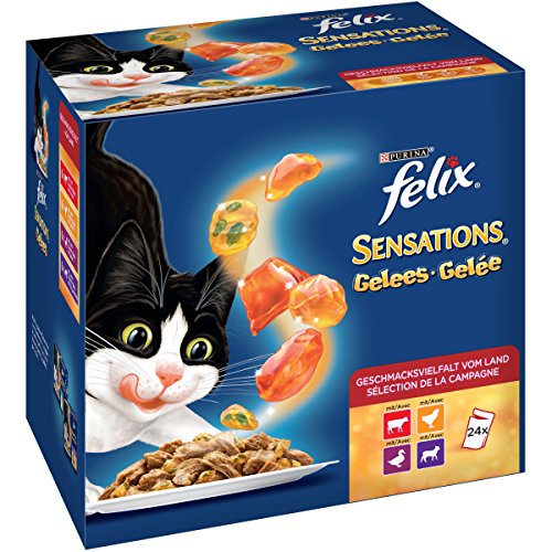 Felix Sensations, Katzennassfutter, Vitamine & Omega 6, Gelees Geschmacksvielfalt vom Land I Adult I 4er Pack (4 x 24 x 100g) von Felix