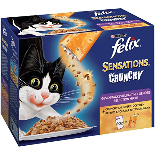 Felix Sensations Crunchy in Gelee Katzennassfutter (mit Crunchy Knusperstückchen Geschmacksvielfalt), 6er Pack (6 x 12 x 100g) von Felix