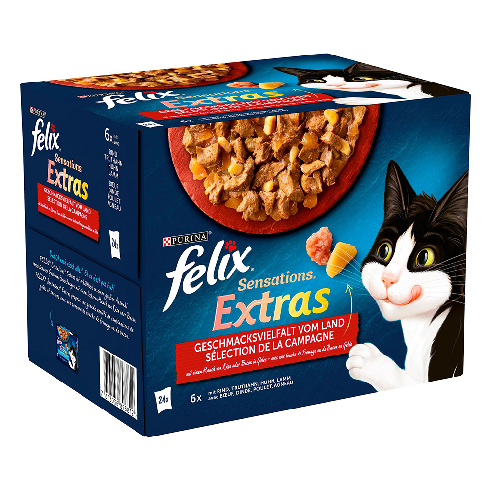 Felix "Sensations Extras" Pouches 24 x 85 g - Rind, Truthahn, Huhn, Lamm von Felix