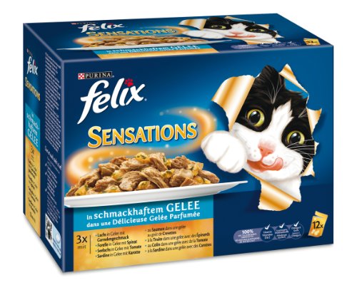 Felix Sensations Fisch Mix 12x100g Katzenfutter von Purina, 3er Pack (3 x 1,2 kg) von Felix