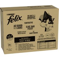 Megapack Felix "So gut wie es aussieht" Pouches 80 x 85 g - Fischauswahl (Scholle, Lachs, Thunfisch, Kabeljau) von Felix