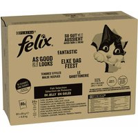 Megapack Felix "So gut wie es aussieht" Pouches 80 x 85 g - Fischauswahl (Thunfisch, Lachs, Kabeljau, Seelachs) von Felix