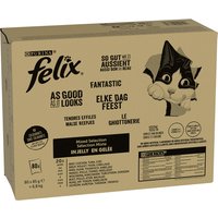 Megapack Felix "So gut wie es aussieht" Pouches 80 x 85 g - Fleisch- und Fischauswahl (Rind, Huhn, Thunfisch, Kabeljau) von Felix