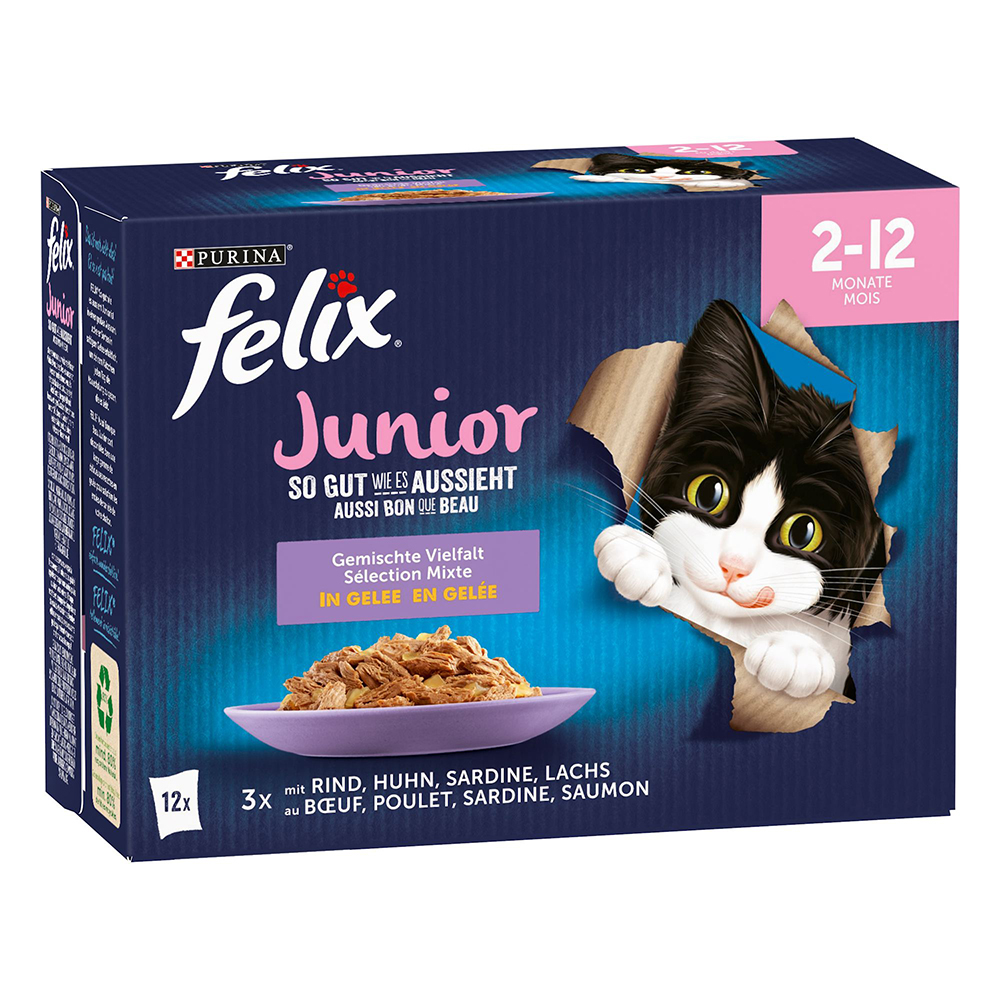 Felix "So gut wie es aussieht" Junior Pouches 48 x 85 g - Huhn, Rind, Lachs, Sardine von Felix