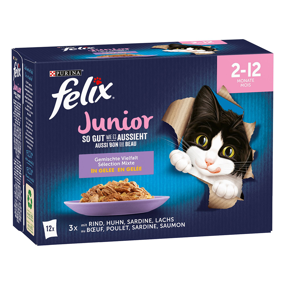 Felix Junior Nassfutter "So gut wie es aussieht" 48 x 85 g - Huhn, Rind, Lachs, Sardine Felix Junior Nassfutter "So gut wie es aussieht" 48 x 85 g - Huhn, Rind, Lachs, Sardine von Felix