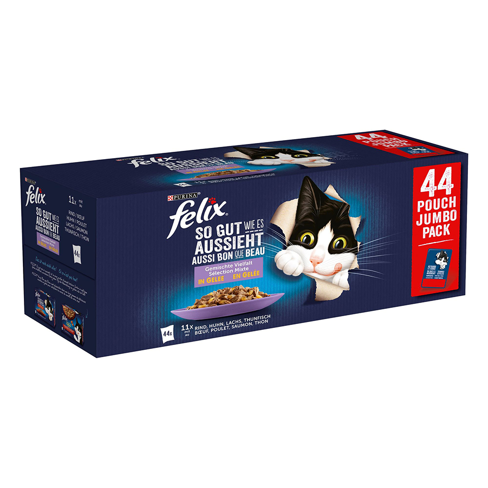 Felix "So gut wie es aussieht" Pouches 44 x 85 g - Huhn, Rind, Thunfisch, Lachs von Felix