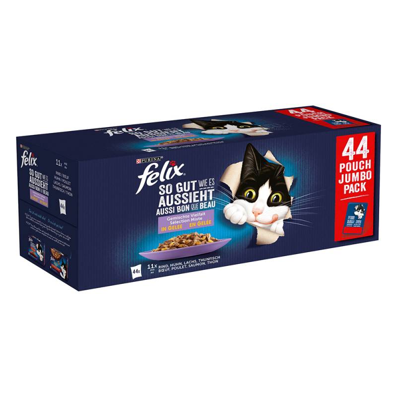 Felix "So gut wie es aussieht" Pouches 44 x 85 g - Huhn, Rind, Thunfisch, Lachs von Felix