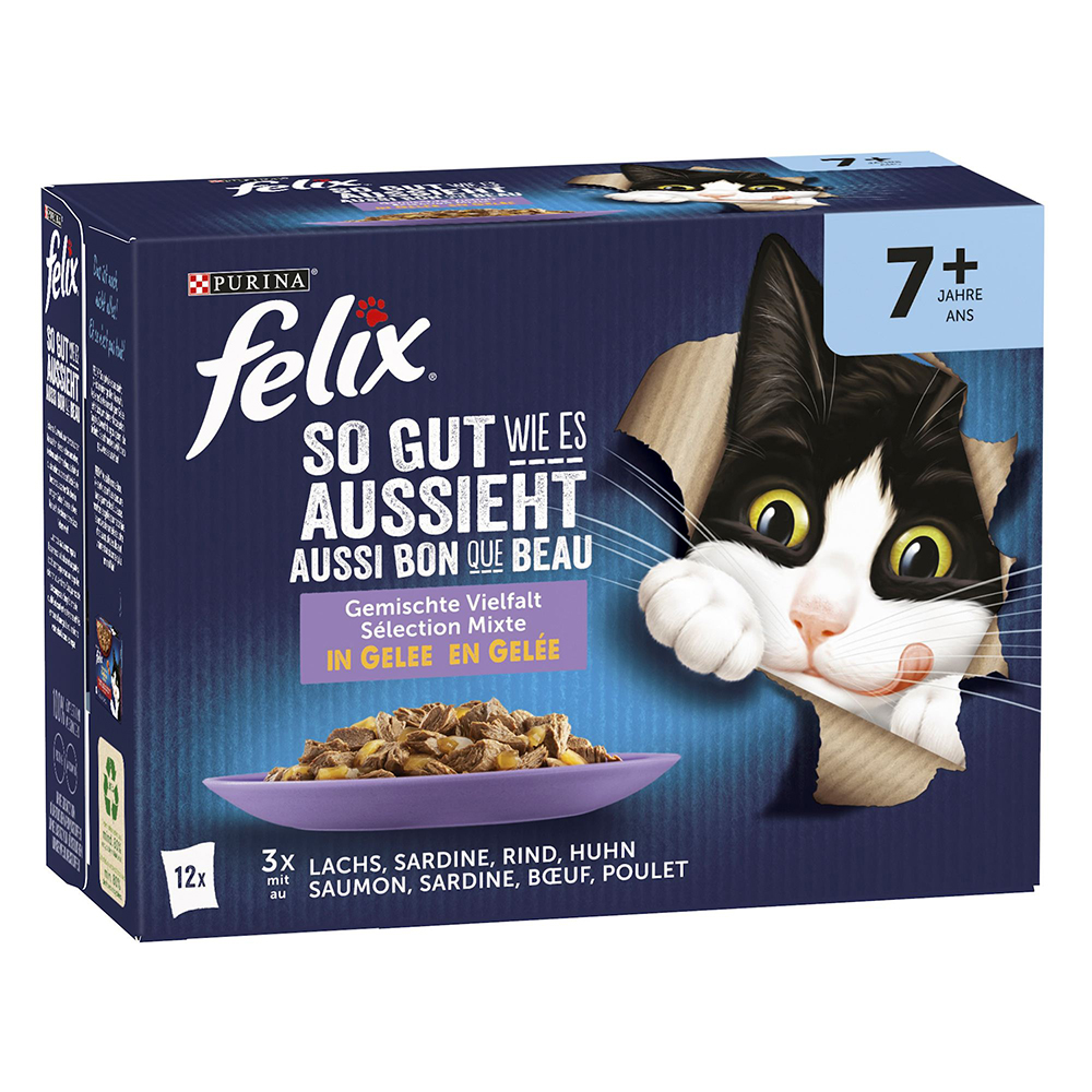 Felix "So gut wie es aussieht" Senior Pouches 48 x 85 g - Rind, Huhn, Sardine, Lachs von Felix