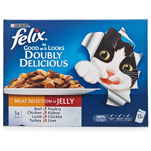 Felix So gut wie es aussieht gemischt Geschmack Katze Lebensmittel – doppelt Leckere Fleisch Wet – 48 x 100 g Beutel von Felix