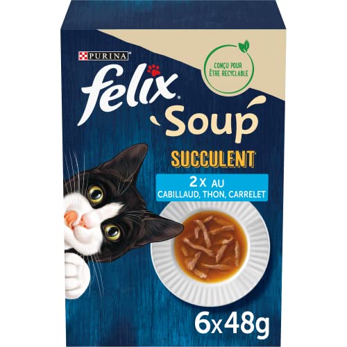 Felix Sup Fischauswahl 6 x 48 g – Suppen in Beuteln für ausgewachsene Katzen – 8 Stück von Felix