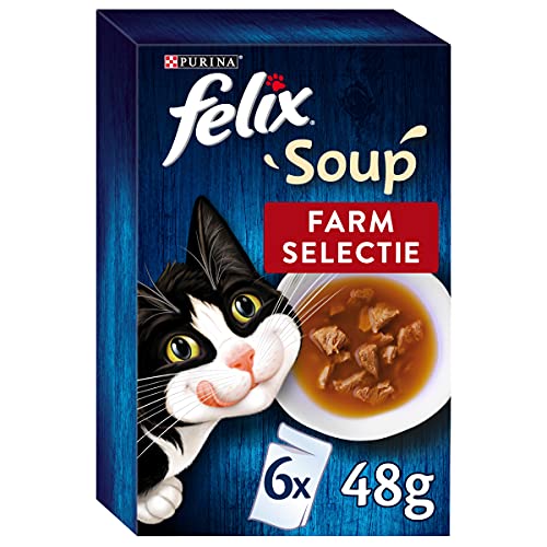 FELIX Suppe Farm Selection Katzensuppe 6 x 48g - 4er Box (24 Portionsbeutel; 1,15kg) von Felix