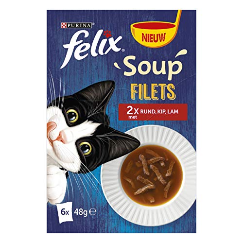 Felix Suppe Filets Katzensuppe in den Aromen Rund, Huhn und Lamm, 6 x 48g - 4er Karton (24 Portionsbeutel; 1,15kg) von Felix