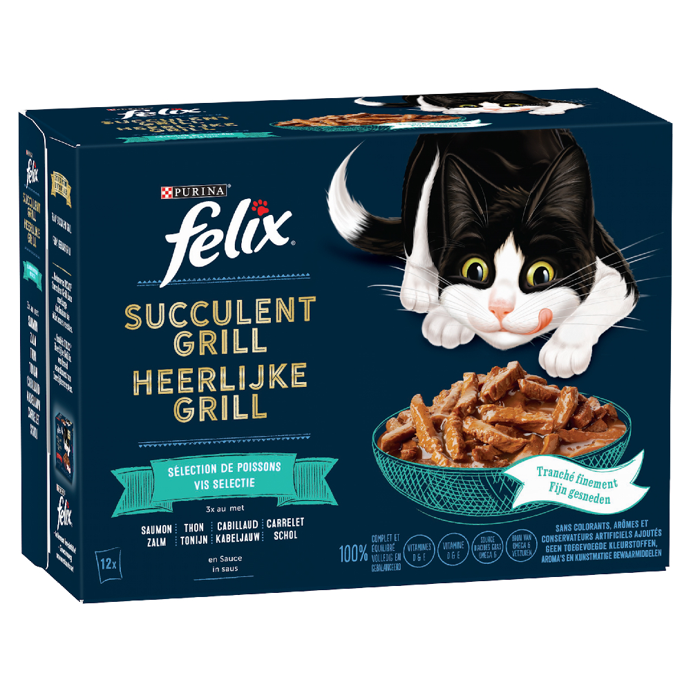 Felix "Tasty Shreds" Pouches 12 x 80 g - Geschmacksvielfalt aus dem Wasser (Lachs, Kabeljau, Thunfisch, Scholle) von Felix