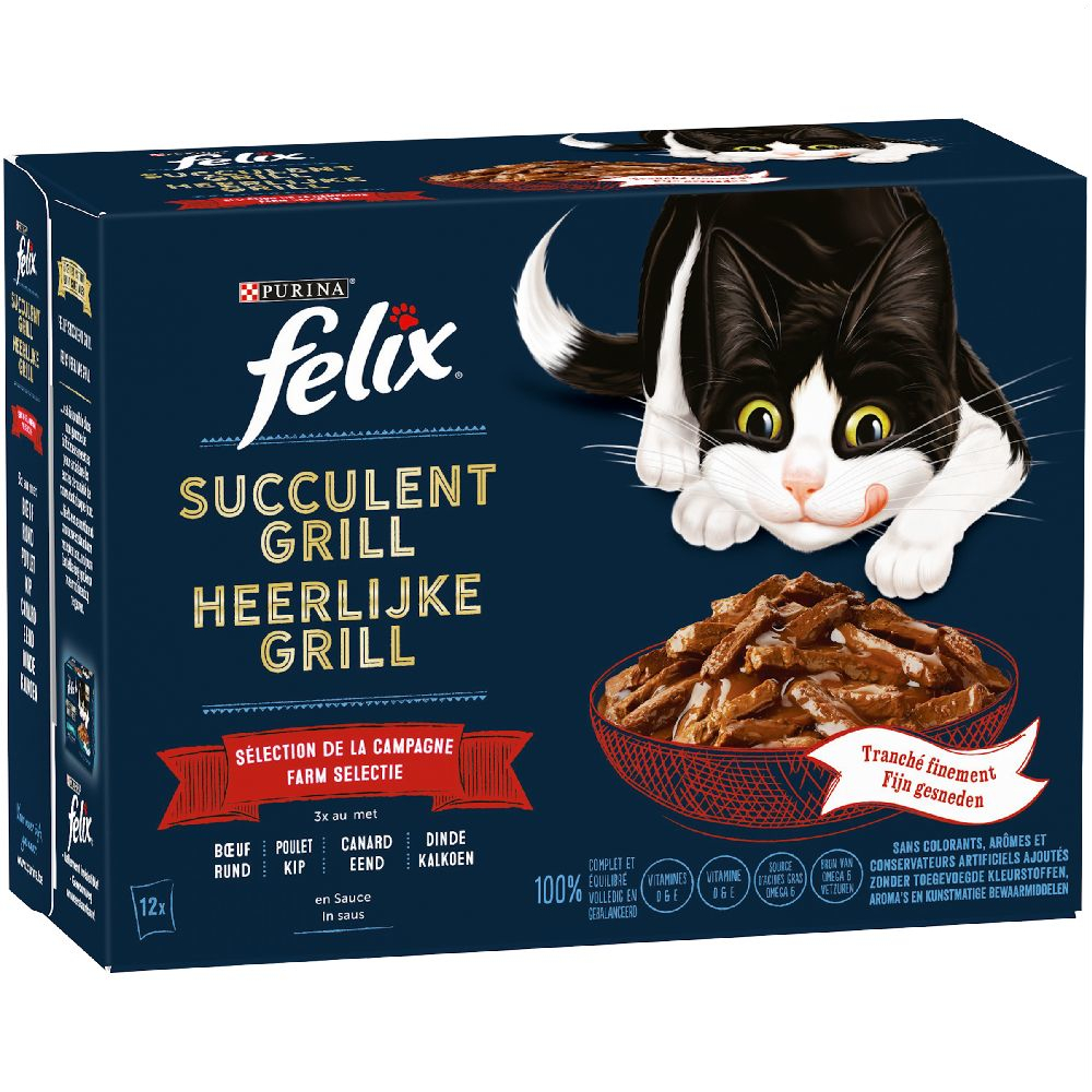 Felix "Tasty Shreds" Pouches 12 x 80 g - Geschmacksvielfalt vom Land (Rind, Huhn, Ente und Truthahn) von Felix