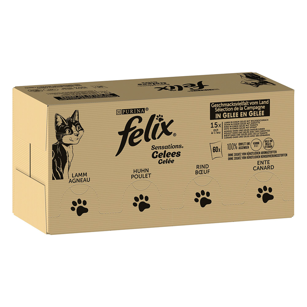 Jumbopack Felix "Sensations" Pouches 120 x 85 g - Geschmacksvielfalt vom Land (Rind, Huhn, Ente & Lamm) von Felix