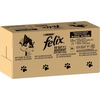 Jumbopack Felix "So gut wie es aussieht" Gelee 120 x 85 g - Fleisch- & Fisch-Mix (Rind, Huhn, Kabeljau & Thunfisch) von Felix
