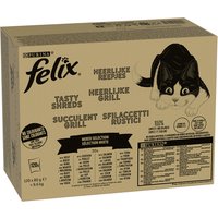 Jumbopack Felix "Tasty Shreds" Pouches 120 x 80 g - Gemischte Auswahl in Sauce (Rind, Huhn, Lachs, Thunfisch) von Felix