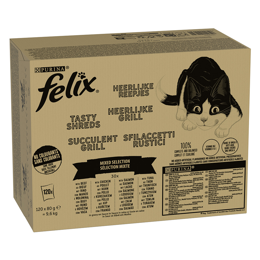 Jumbopack Felix "Tasty Shreds" Pouches 120 x 80 g - Gemischte Auswahl in Sauce von Felix