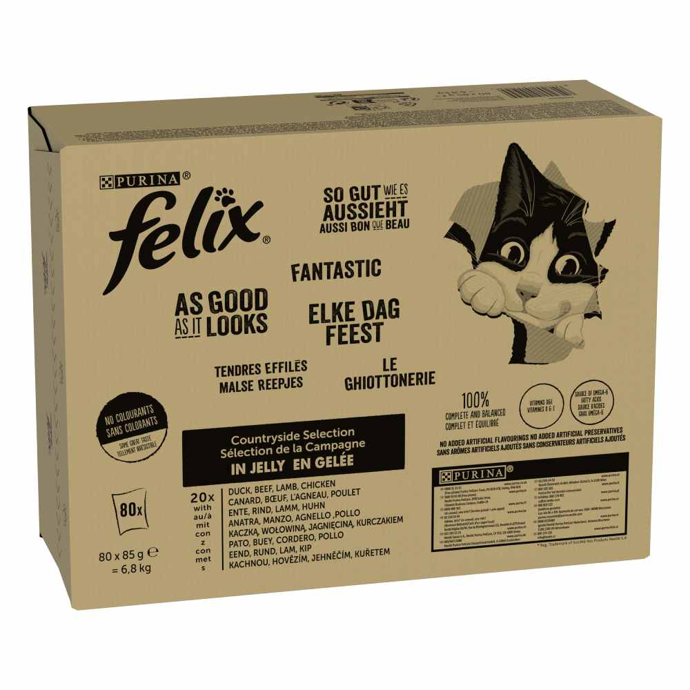 Megapack Felix "So gut wie es aussieht" Pouches 80 x 85 g - Fleisch Mixpaket 1 (Rind, Huhn, Ente, Lamm) von Felix