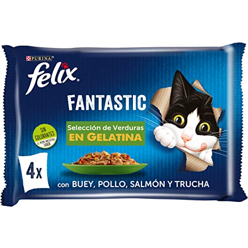 Purina Felix Fantastic Katzenfutter für Erwachsene, Gemüsesortiment, 12 Packungen mit 4 Beuteln à 85 g, 48 Beutel von Felix