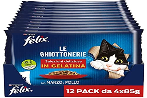 Purina Felix Le Ghiottonerie Feuchtigkeit für Katzen mit Rind und Huhn, 48 Beutel à 85 g von Felix